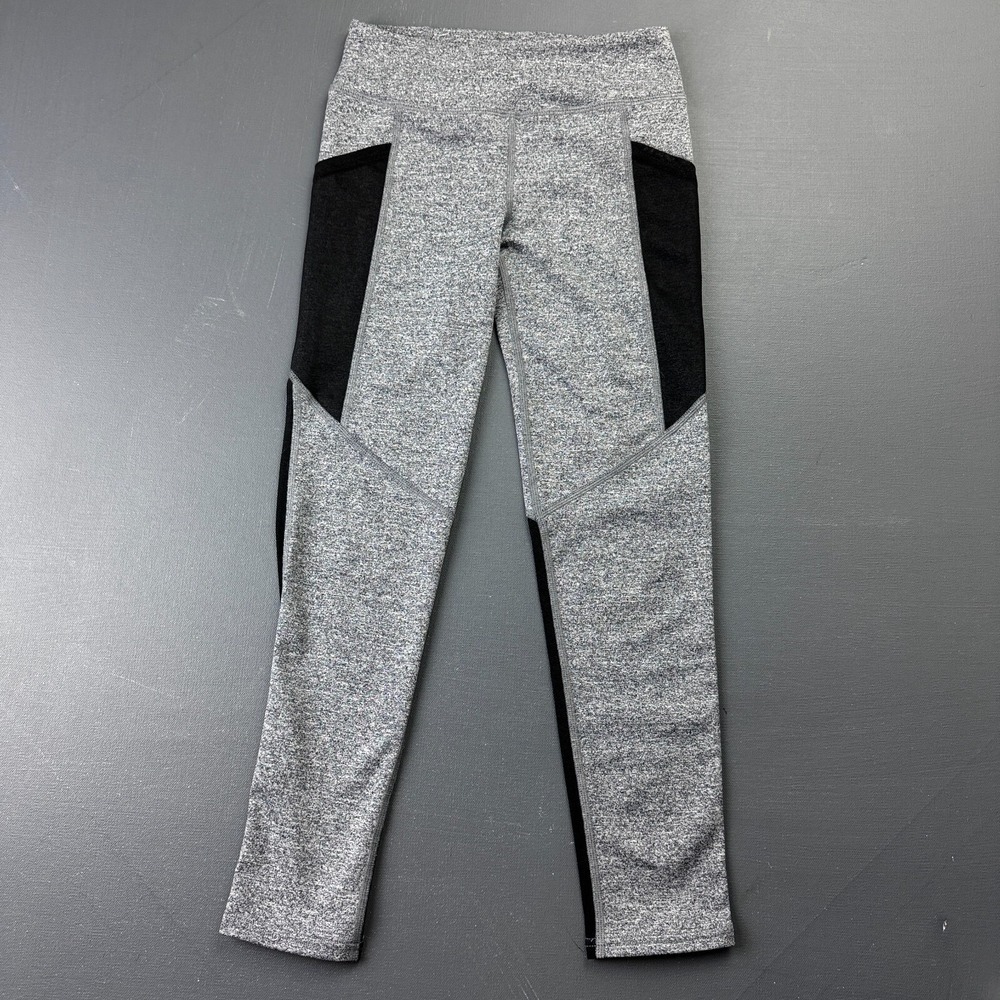 Capezio Leggings Girls Medium Gray Black Athletic Mesh Yoga Performance Kids